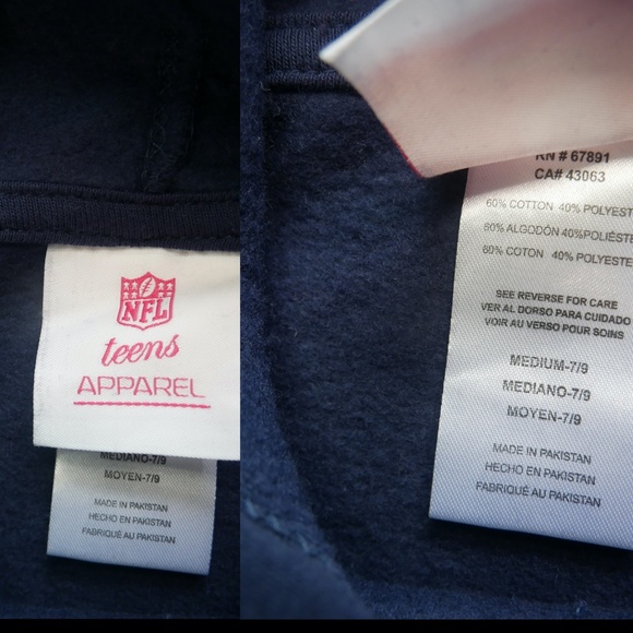 New England Patriots NFL Teens Women Medium 7/9 Blue Pullover Hoodie Sweatshirt - Picture 8 of 12